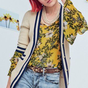 Cabi Scene Blouse Floral Print Top Quarter Sleeves #5518 Yellow Green Size XS